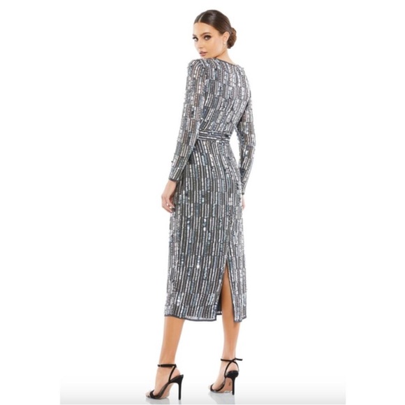 MAC DUGGAL Dress Size 4 Evening Gown Sequin Beaded Midi Gray NEW Flaw - Picture 2 of 13